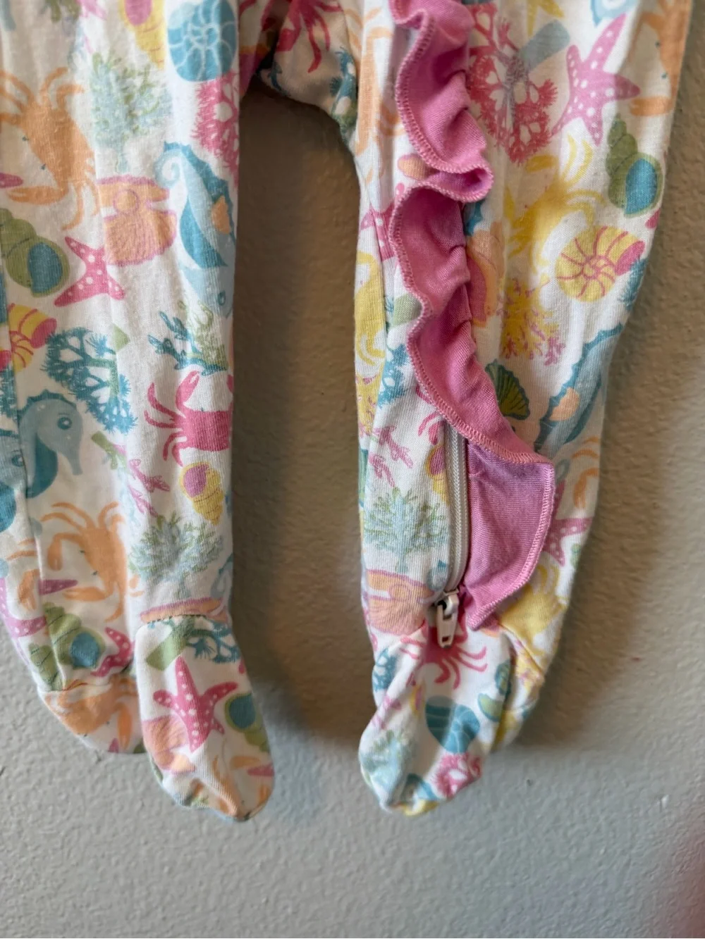 Milkberry Bamboo Coastal Under the Sea Ruffle Footed Sleeper Baby Girl 6-9M